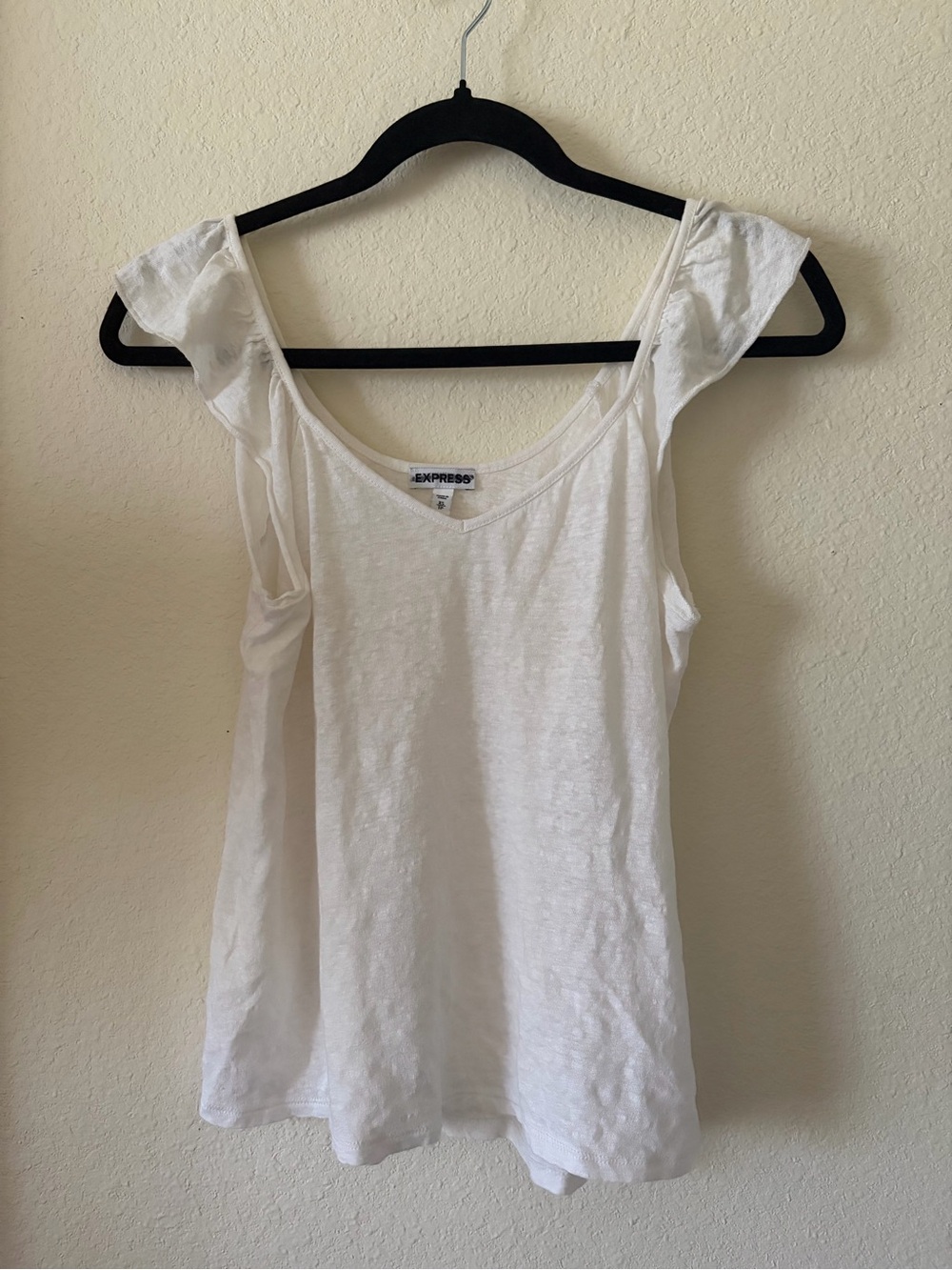 Express White Ruffle Strap Tank Top
